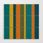 Vertical Stripe Pattern in Moroccan Teal Blue Orange Green Mustard Wood Wall Art Gallery Image 1