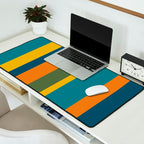 Vertical Stripe Pattern in Moroccan Teal Blue Orange Green Mustard Desk Mat Gallery Image 2