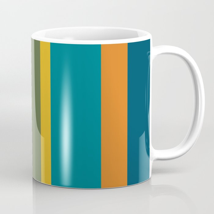 Vertical Stripe Pattern in Moroccan Teal Blue Orange Green Mustard Coffee Mug Gallery Image 1