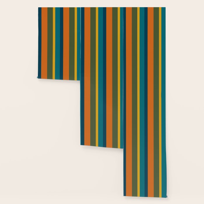 Vertical Stripe Pattern in Moroccan Teal Blue Orange Green Mustard Wallpaper Gallery Image 3