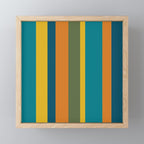 Vertical Stripe Pattern in Moroccan Teal Blue Orange Green Mustard Mini Art Print Gallery Image 1