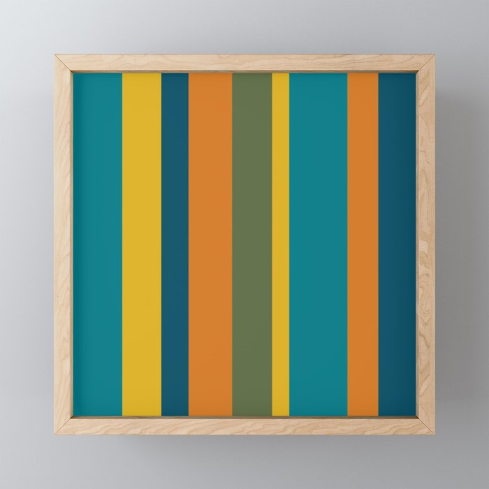 Vertical Stripe Pattern in Moroccan Teal Blue Orange Green Mustard Mini Art Print Gallery Image 1