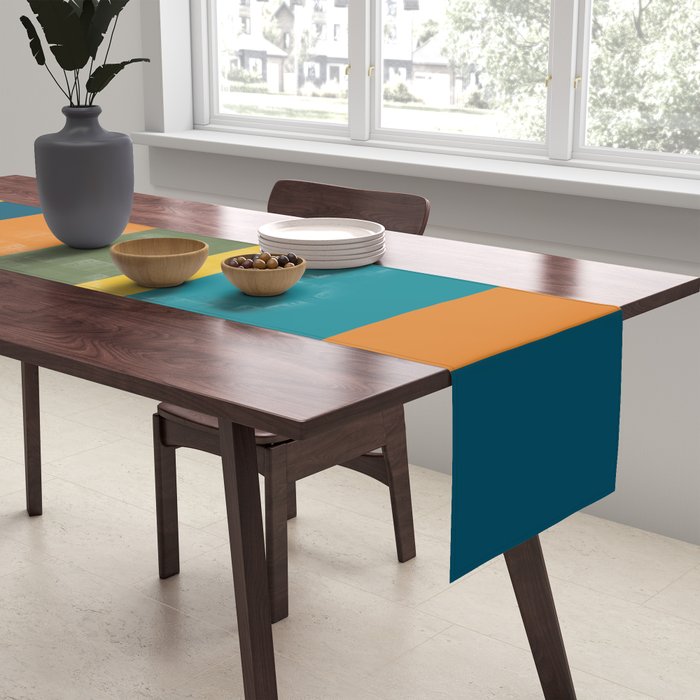 Vertical Stripe Pattern in Moroccan Teal Blue Orange Green Mustard Table Runner Gallery Image 2