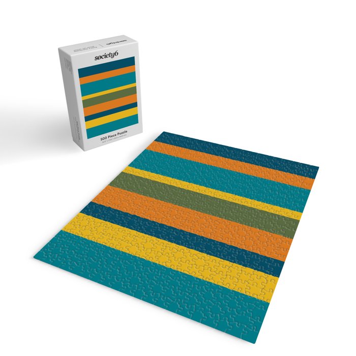 Vertical Stripe Pattern in Moroccan Teal Blue Orange Green Mustard Jigsaw Puzzle Gallery Image 2