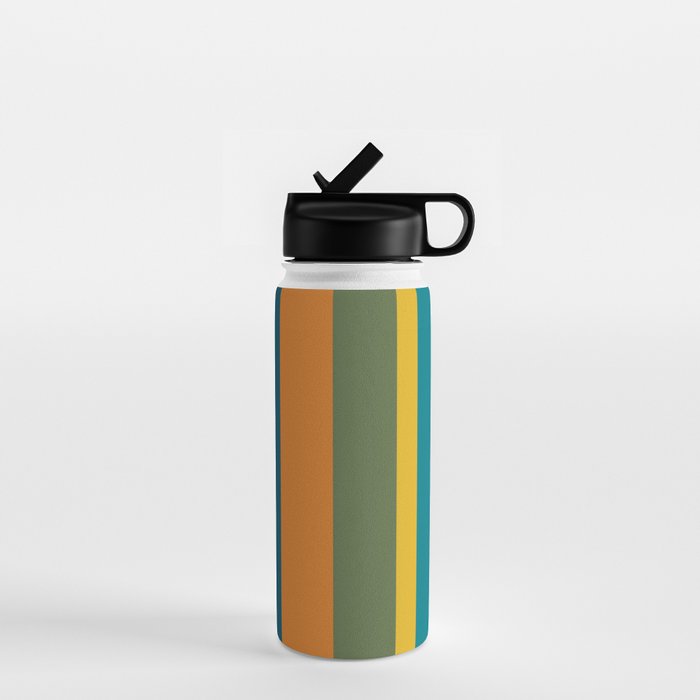 Vertical Stripe Pattern in Moroccan Teal Blue Orange Green Mustard Water Bottle Gallery Image 1