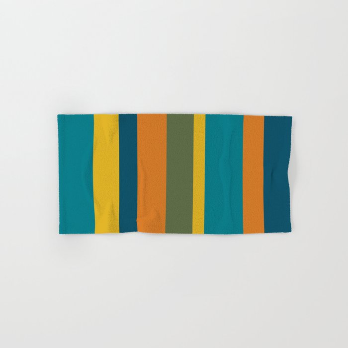 Vertical Stripe Pattern in Moroccan Teal Blue Orange Green Mustard Bath Towel Gallery Image 1