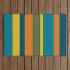 Vertical Stripe Pattern in Moroccan Teal Blue Orange Green Mustard Outdoor Rug Gallery Image 1