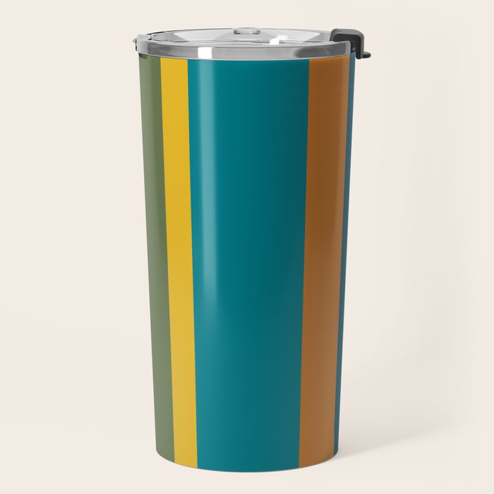 Vertical Stripe Pattern in Moroccan Teal Blue Orange Green Mustard Travel Mug Gallery Image 2