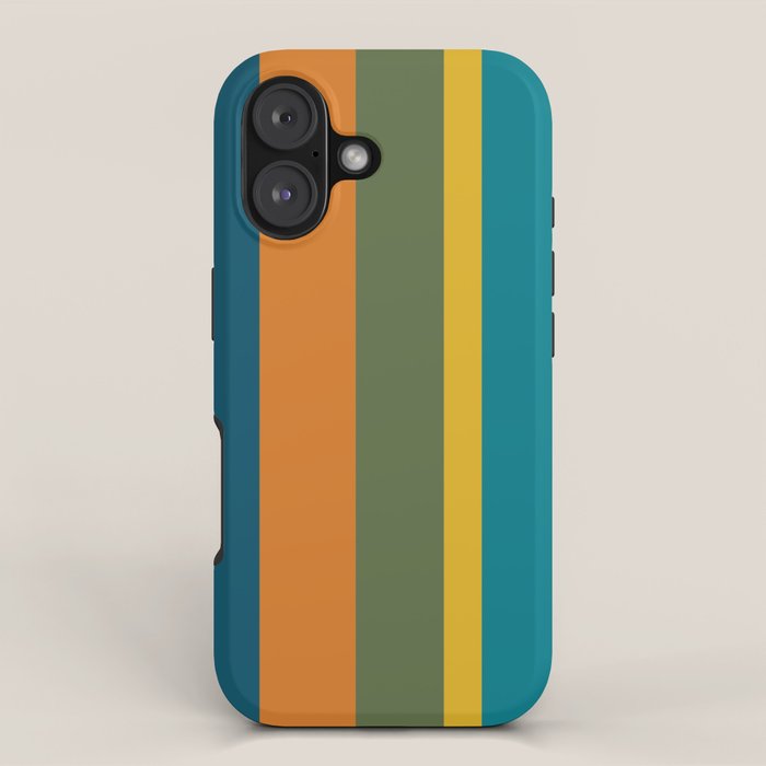 Vertical Stripe Pattern in Moroccan Teal Blue Orange Green Mustard iPhone Case Gallery Image 1