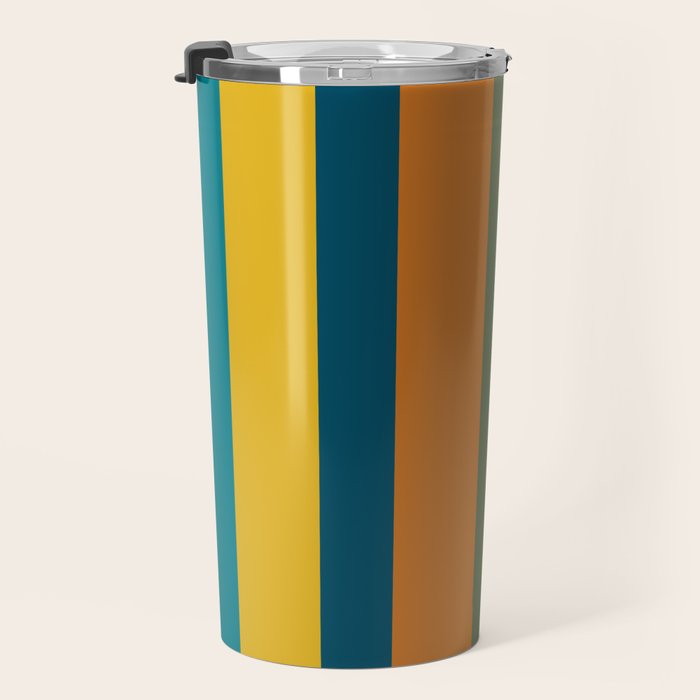 Vertical Stripe Pattern in Moroccan Teal Blue Orange Green Mustard Travel Mug Gallery Image 3