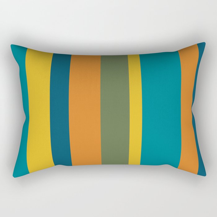 Vertical Stripe Pattern in Moroccan Teal Blue Orange Green Mustard Rectangular Pillow Gallery Image 2