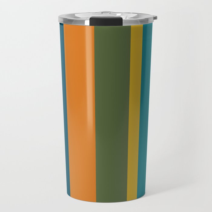 Vertical Stripe Pattern in Moroccan Teal Blue Orange Green Mustard Travel Mug Gallery Image 1