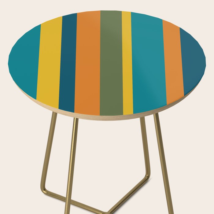 Vertical Stripe Pattern in Moroccan Teal Blue Orange Green Mustard Side Table Gallery Image 2