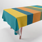 Vertical Stripe Pattern in Moroccan Teal Blue Orange Green Mustard Tablecloth Gallery Image 1