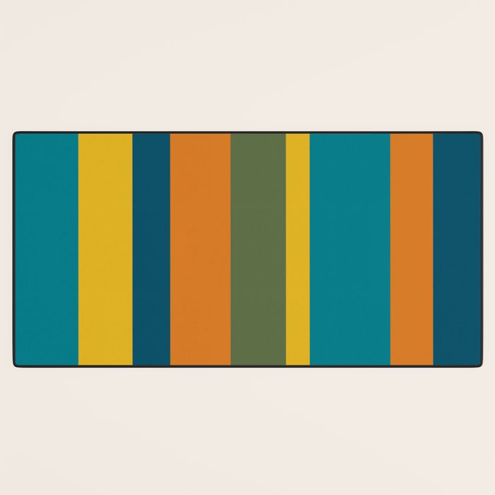 Vertical Stripe Pattern in Moroccan Teal Blue Orange Green Mustard Desk Mat Gallery Image 3
