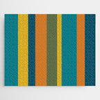 Vertical Stripe Pattern in Moroccan Teal Blue Orange Green Mustard Jigsaw Puzzle Gallery Image 1