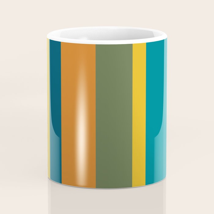 Vertical Stripe Pattern in Moroccan Teal Blue Orange Green Mustard Coffee Mug Gallery Image 4