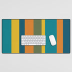 Vertical Stripe Pattern in Moroccan Teal Blue Orange Green Mustard Desk Mat Gallery Image 1