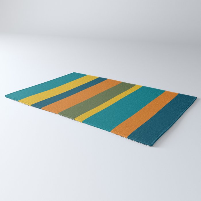 Vertical Stripe Pattern in Moroccan Teal Blue Orange Green Mustard Rug Gallery Image 3