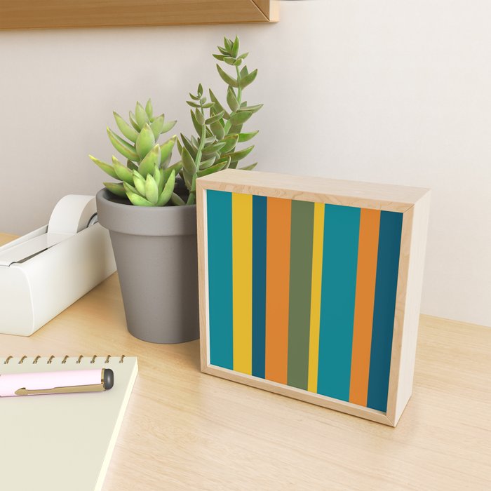 Vertical Stripe Pattern in Moroccan Teal Blue Orange Green Mustard Mini Art Print Gallery Image 2