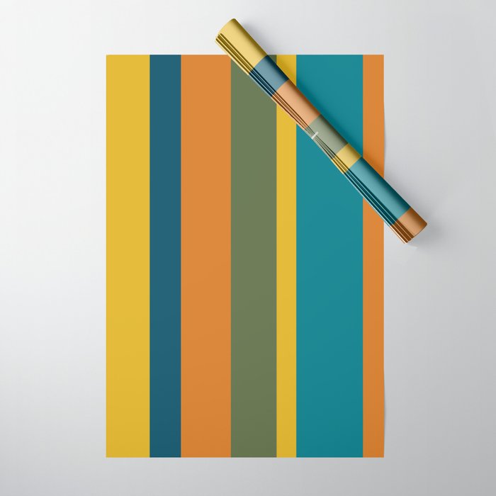 Vertical Stripe Pattern in Moroccan Teal Blue Orange Green Mustard Wrapping Paper Gallery Image 1