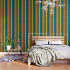 Vertical Stripe Pattern in Moroccan Teal Blue Orange Green Mustard Wallpaper Gallery Image 3