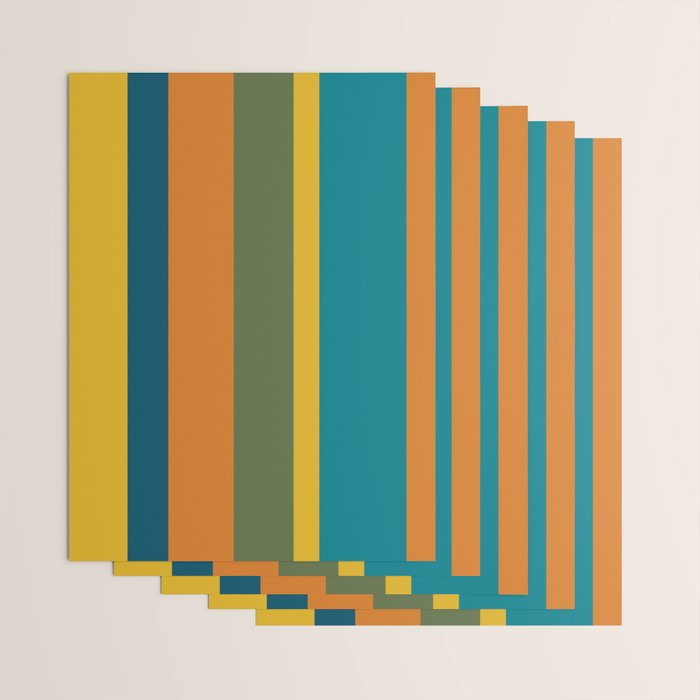 Vertical Stripe Pattern in Moroccan Teal Blue Orange Green Mustard Wrapping Paper Gallery Image 3