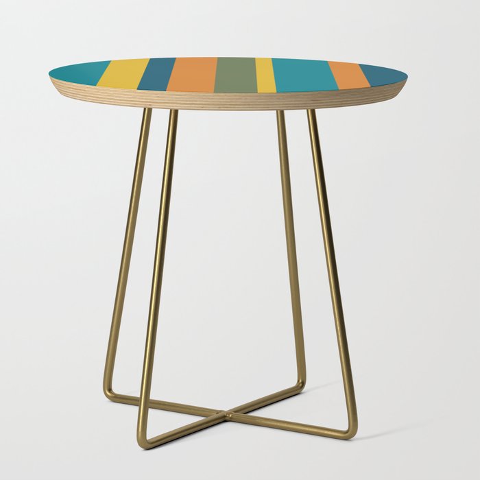 Vertical Stripe Pattern in Moroccan Teal Blue Orange Green Mustard Side Table Gallery Image 1