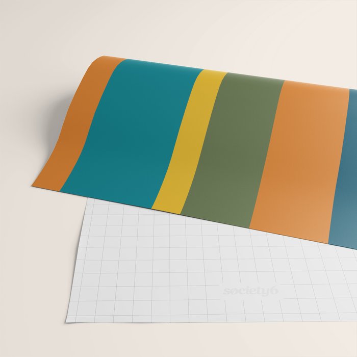 Vertical Stripe Pattern in Moroccan Teal Blue Orange Green Mustard Wrapping Paper Gallery Image 2
