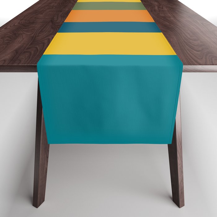 Vertical Stripe Pattern in Moroccan Teal Blue Orange Green Mustard Table Runner Gallery Image 1