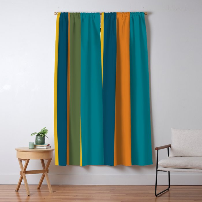 Vertical Stripe Pattern in Moroccan Teal Blue Orange Green Mustard Window Curtain Gallery Image 5