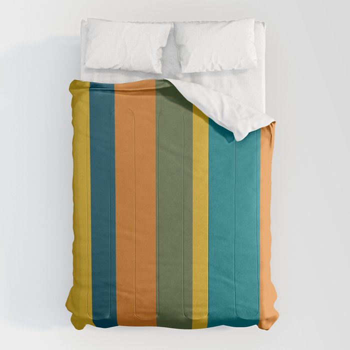 Vertical Stripe Pattern in Moroccan Teal Blue Orange Green Mustard Comforter Gallery Image 6