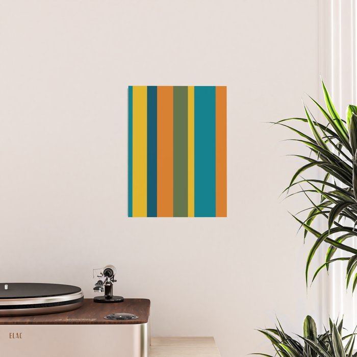 Vertical Stripe Pattern in Moroccan Teal Blue Orange Green Mustard Poster Gallery Image 2