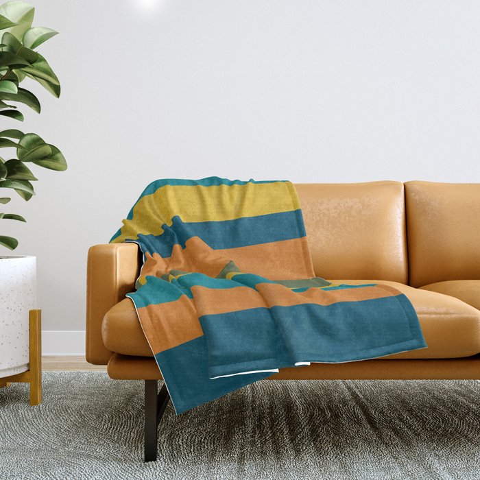 Vertical Stripe Pattern in Moroccan Teal Blue Orange Green Mustard Throw Blanket Gallery Image 1