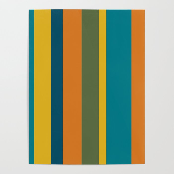 Vertical Stripe Pattern in Moroccan Teal Blue Orange Green Mustard Poster Gallery Image 1