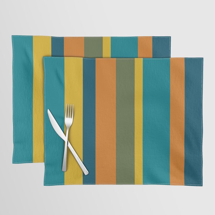 Vertical Stripe Pattern in Moroccan Teal Blue Orange Green Mustard Placemat Gallery Image 1