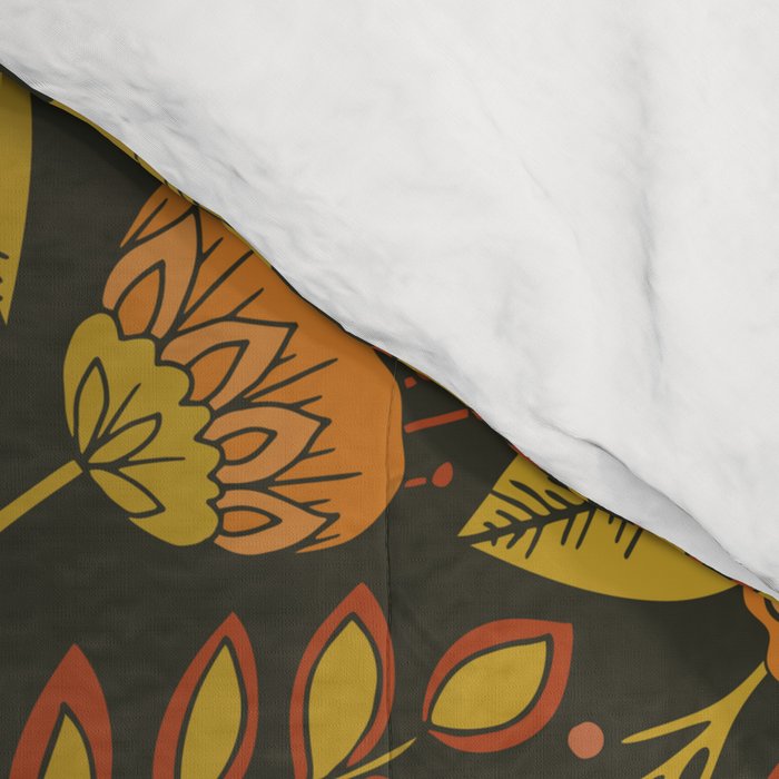 Orange, Peach, Olive Green & Dark Gray Floral Pattern Comforter Gallery Image 4