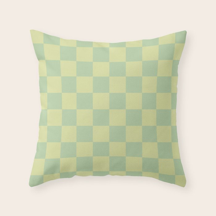 Pistachio Cream x Cool Pistachio Mixed Checker Throw Pillow Gallery Image 1