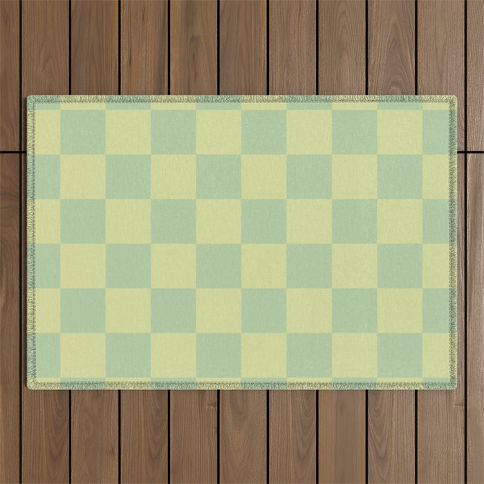 Pistachio Cream x Cool Pistachio Mixed Checker Outdoor Rug Gallery Image 1