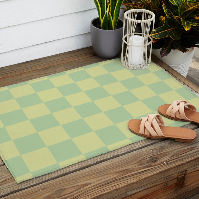 Pistachio Cream x Cool Pistachio Mixed Checker Outdoor Rug Gallery Image 2