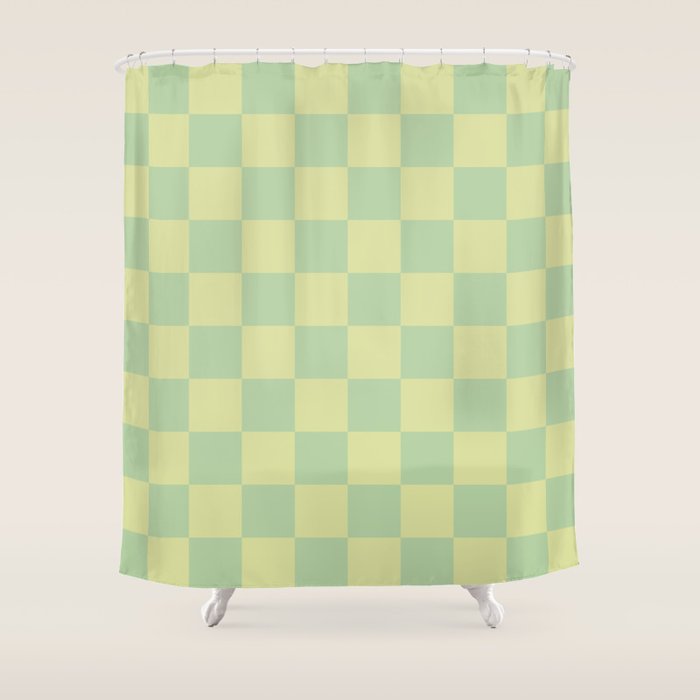 Pistachio Cream x Cool Pistachio Mixed Checker Shower Curtain Gallery Image 1