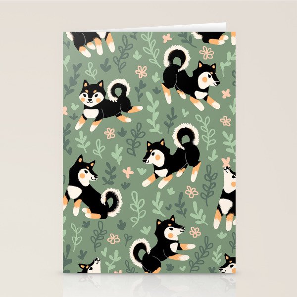 Playful Black And Tan Shiba Inu Pattern Stationery Card Gallery Image 2