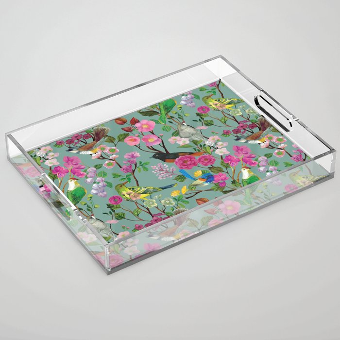 Birds and Blooms Chinoiserie {Duck Egg} Acrylic Tray Gallery Image 1