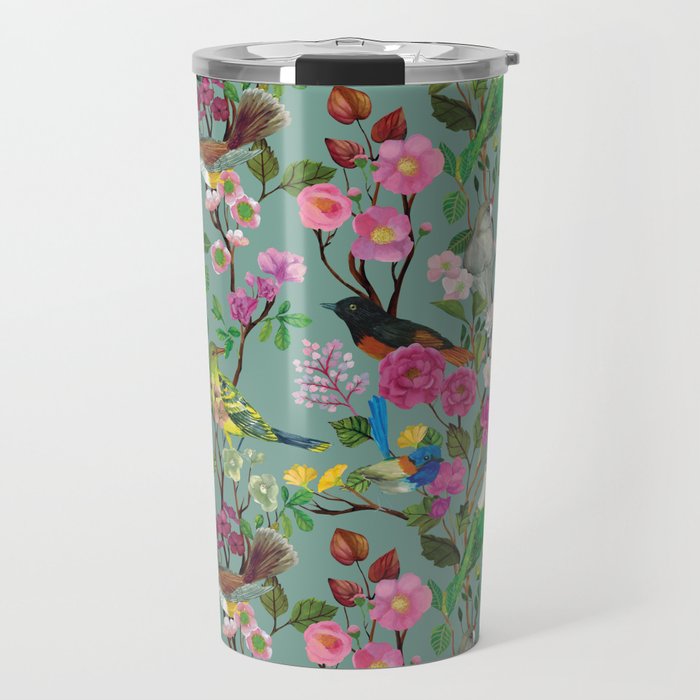 Birds and Blooms Chinoiserie {Duck Egg} Travel Mug Gallery Image 1