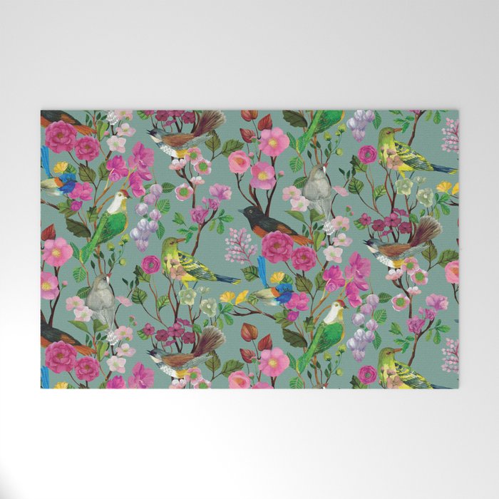 Birds and Blooms Chinoiserie {Duck Egg} Welcome Mat Gallery Image 1