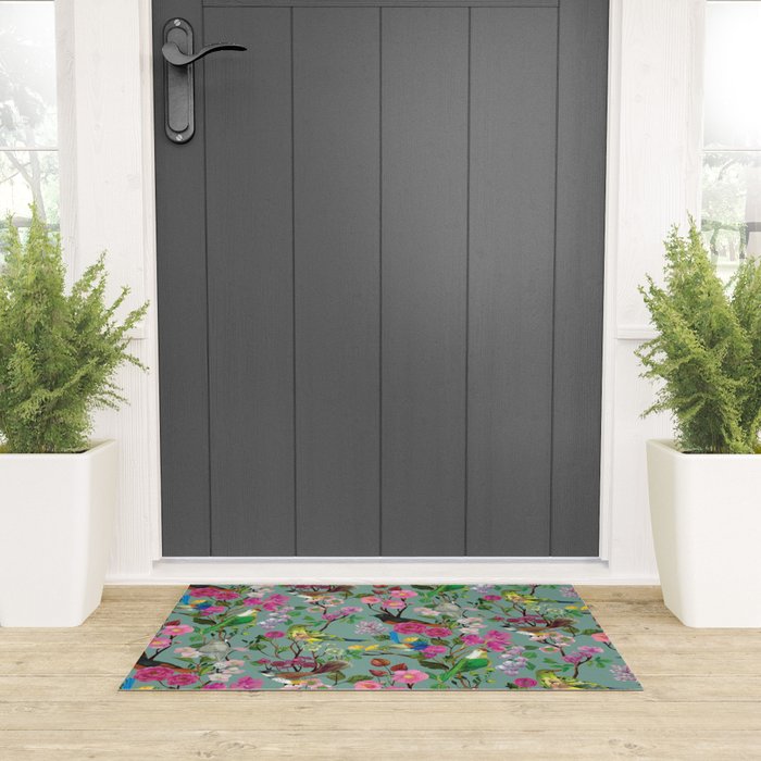Birds and Blooms Chinoiserie {Duck Egg} Welcome Mat Gallery Image 3