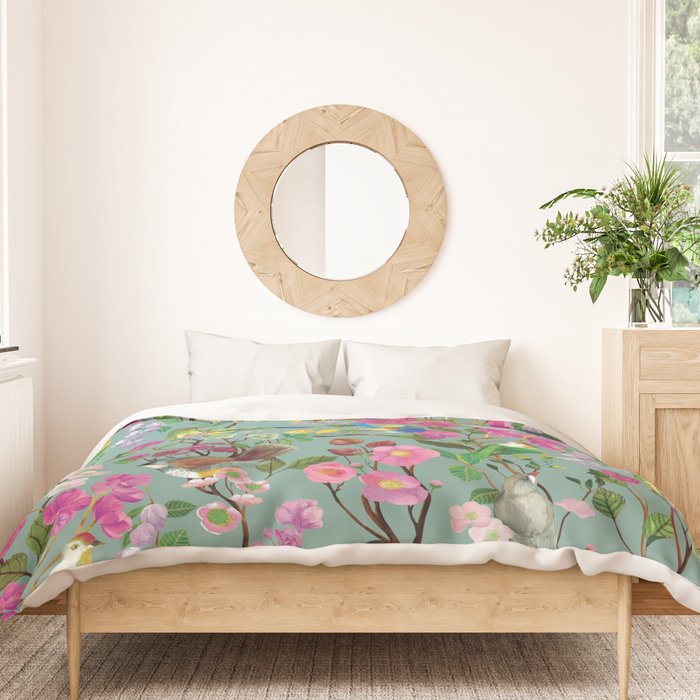 Birds and Blooms Chinoiserie {Duck Egg} Duvet Cover Gallery Image 3