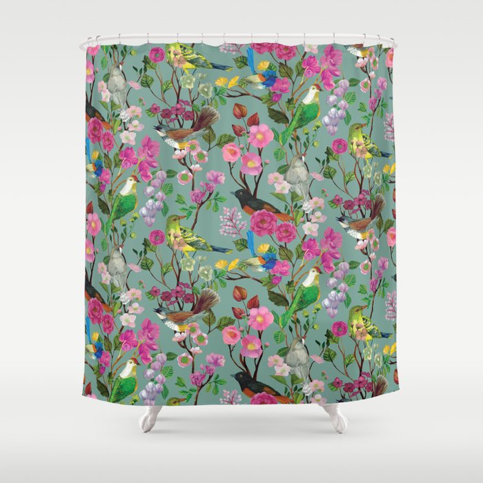 Birds and Blooms Chinoiserie {Duck Egg} Shower Curtain Gallery Image 1