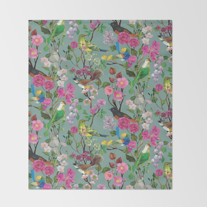 Birds and Blooms Chinoiserie {Duck Egg} Throw Blanket Gallery Image 2
