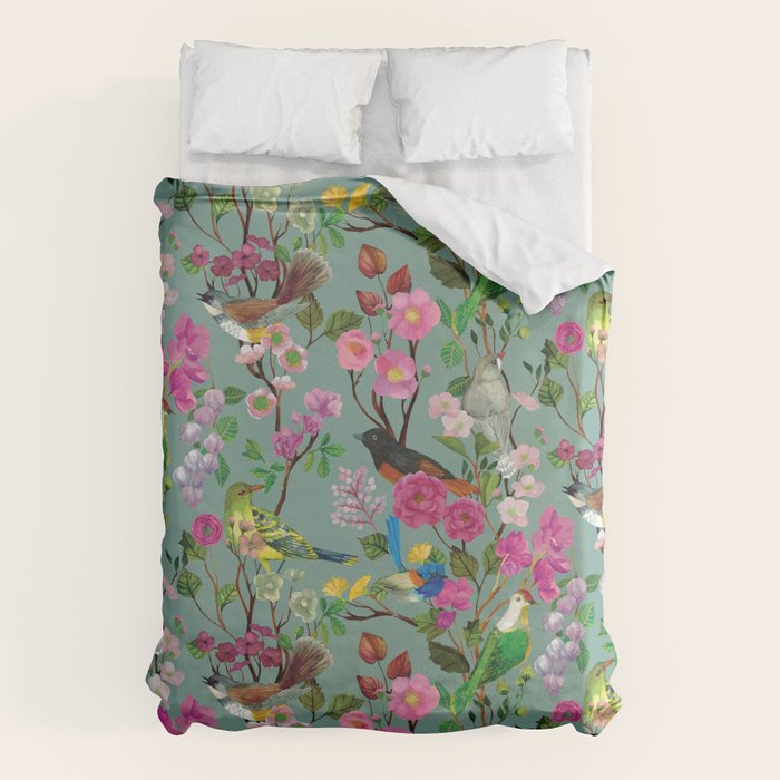 Birds and Blooms Chinoiserie {Duck Egg} Duvet Cover Gallery Image 1